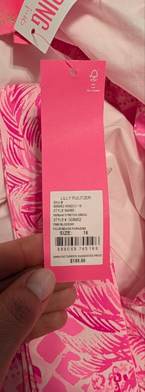 Lilly Pulitzer Merian Dress Pink Blossom Palm Beach Paradise Size 16 - Picture 11 of 14